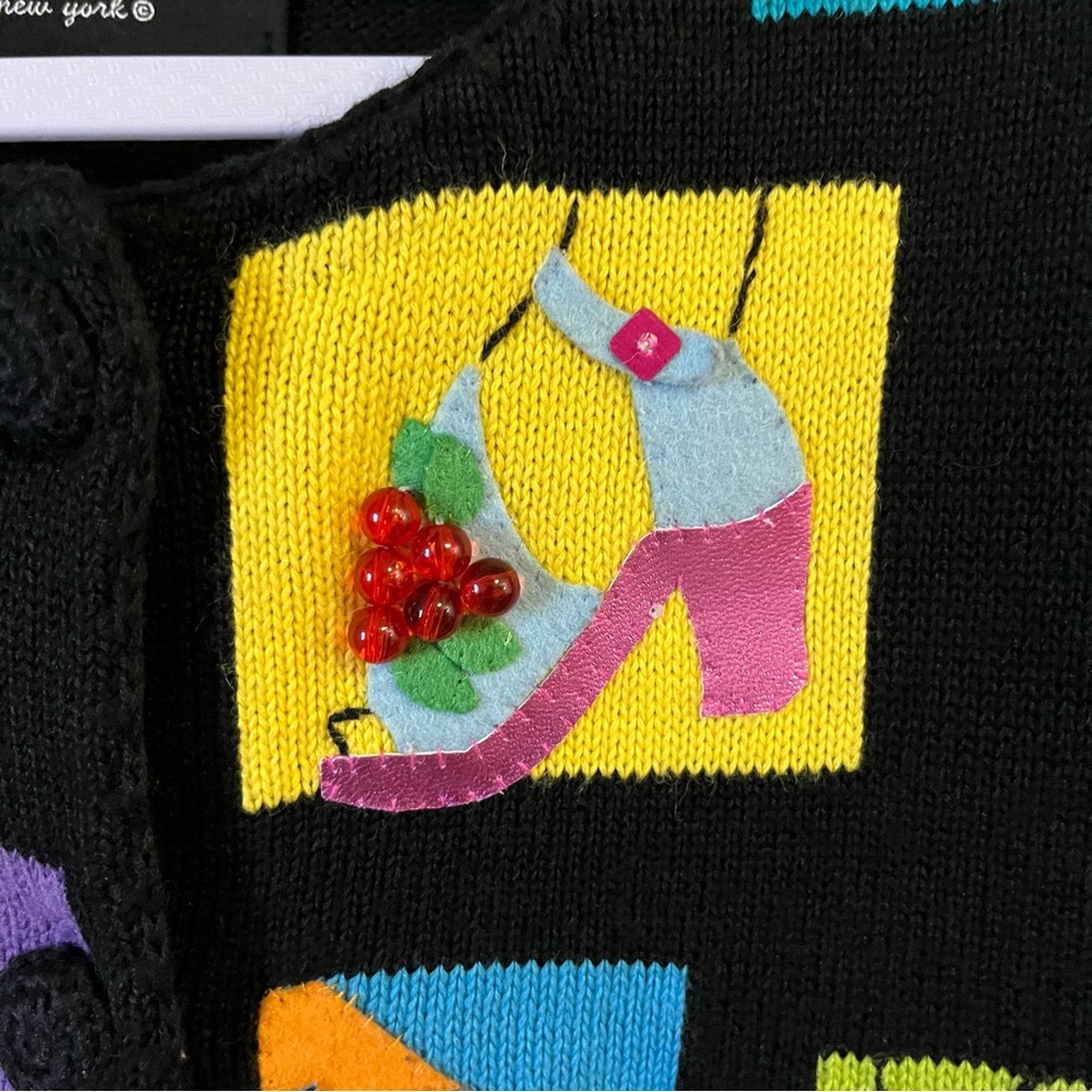 Michael Simon Vintage 90s Cardigan Embroidered Embellishments Heels Shoes M - Picture 8 of 10